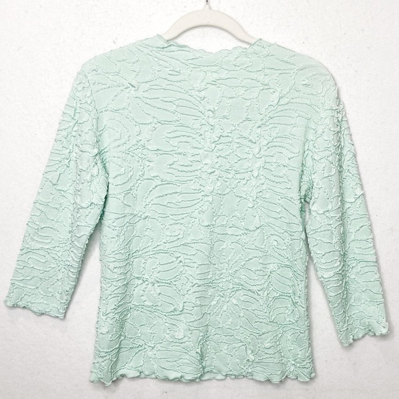 Haystacks Mint Green Blouse 3/4 Sleeve Ruffled Floral Stretch Shirt Medium Artsy - Picture 2 of 4